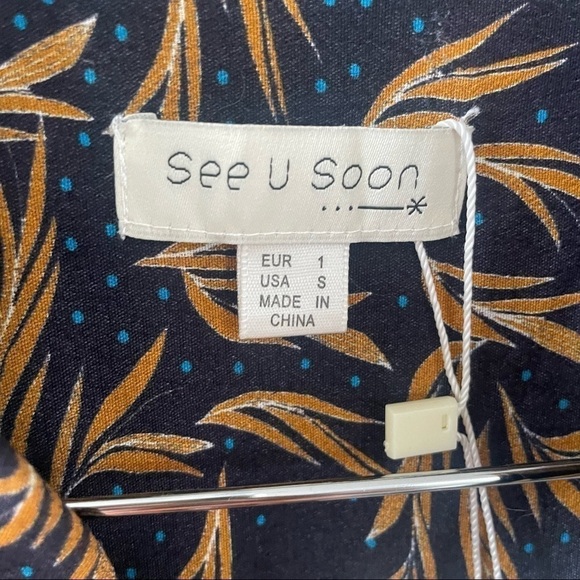 NWT See U Soon Navy Leaf Print Long Sleeve Maxi Dress - Picture 9 of 14